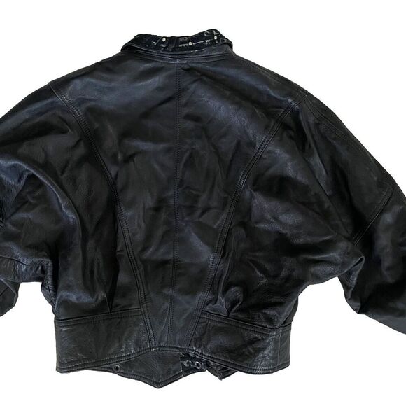 VTG Giovinezza Moda BY Rocco D’Amelio BLACK LEATHER 80s Jacket Rhinestone Xs - Picture 7 of 9